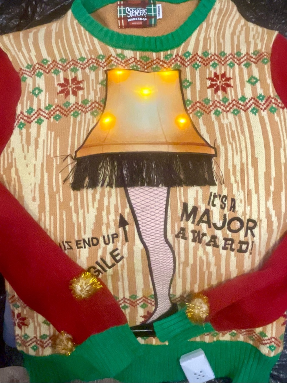 Spencer’s A Christmas Story Light-Up Leg Lamp Ugly Christmas Sweater NWOT M